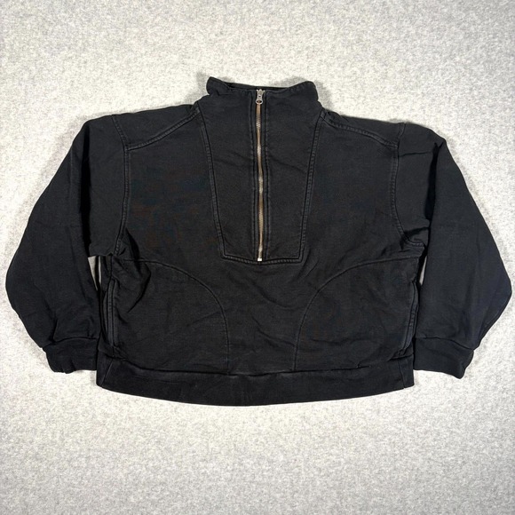 Everlane Tops - Everlane Cropped Sweatshirt Women Medium Black Cotton Athletic 1/4 Zip Mock Neck